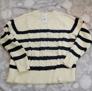 Vineyard Vines Striped Fisherman's Crew Sweater Large Cream and Navy